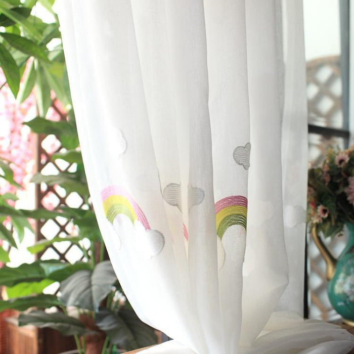 Cortinas de gaze arco-íris infantil com bordado pastoral