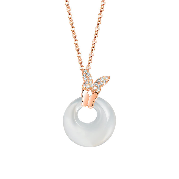 Butterfly Love Peace Buckle Hetian Jade Necklace