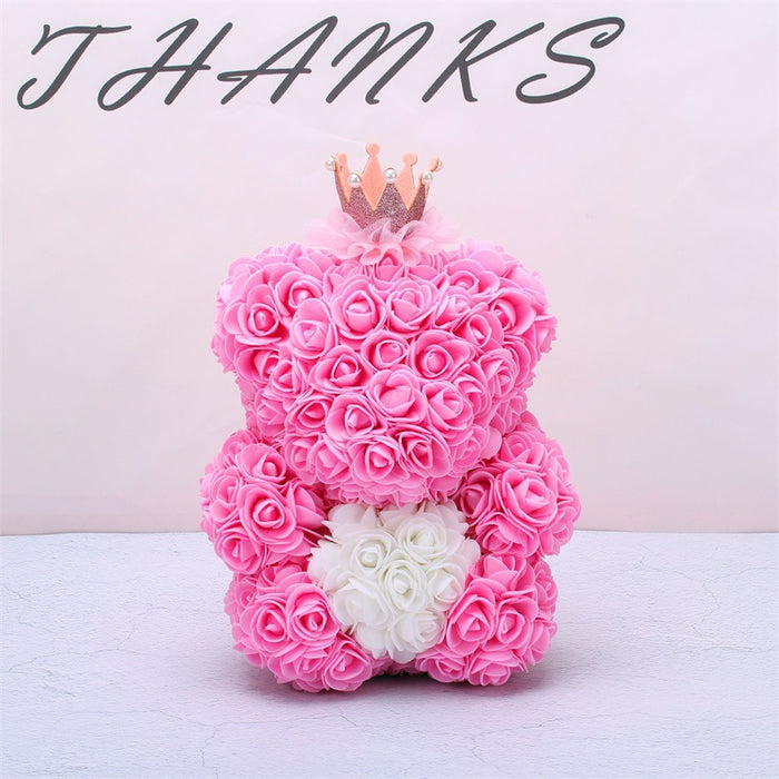 Cadeau de la Saint-Valentin Ours Rose Fleur Éternelle Ours en Peluche Rose Ours en Mousse PE 25 cm Saint Valentin