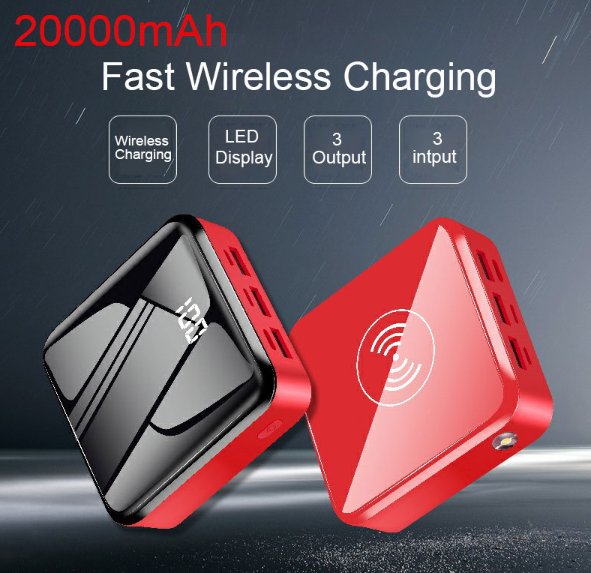 Large Capacity Mini Wireless Power Bank 3 Ports USB Charging