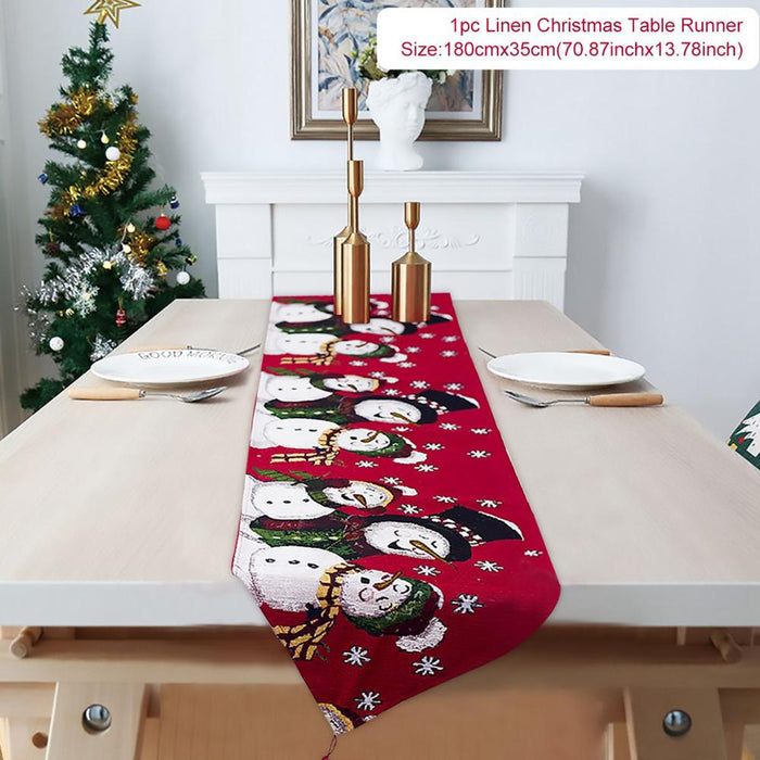 Cotton and linen embroidery Christmas table runner