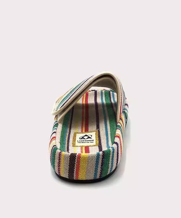 Thick-soled Slippers for Women Design Rainbow Color Canvas Casual Outerwear Flip Flops