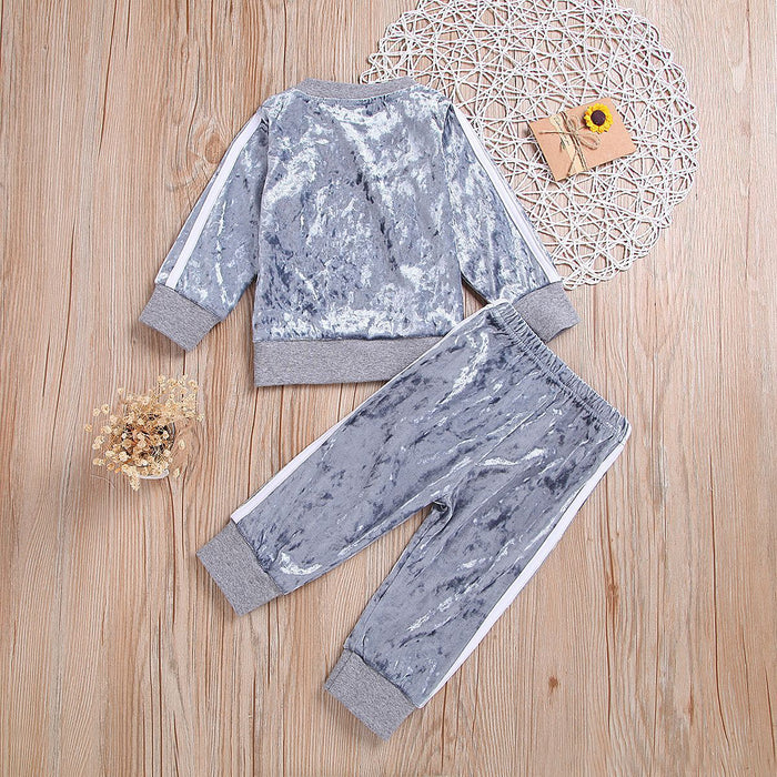 Breathable Clothes Set Cute Fashion O-Neck Long Sleeve Gold Velvet Sweatshirt Trousers Soft Outfits Baby Girls Tracksuit Sets