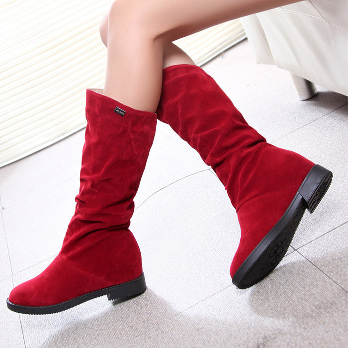 Pure Color Inner Heightening And Fleece Boots