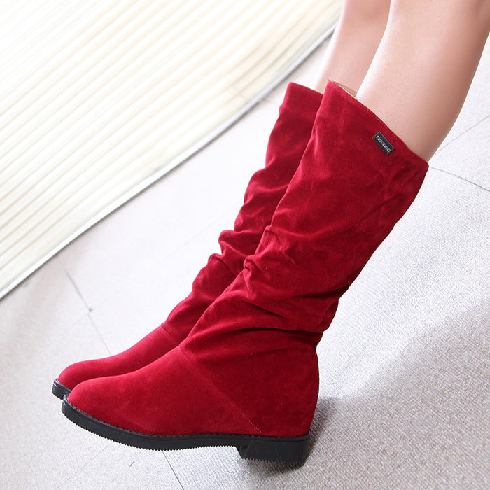 Pure Color Inner Heightening And Fleece Boots