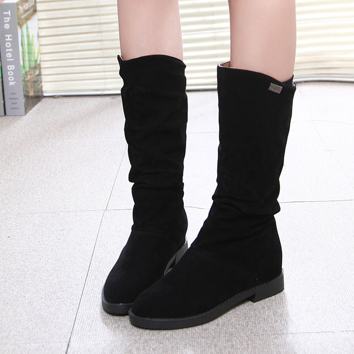 Pure Color Inner Heightening And Fleece Boots