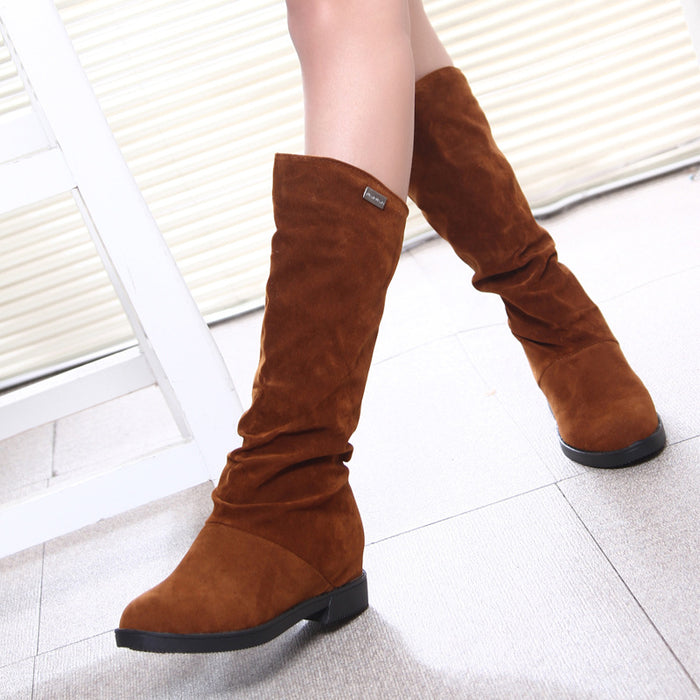 Pure Color Inner Heightening And Fleece Boots
