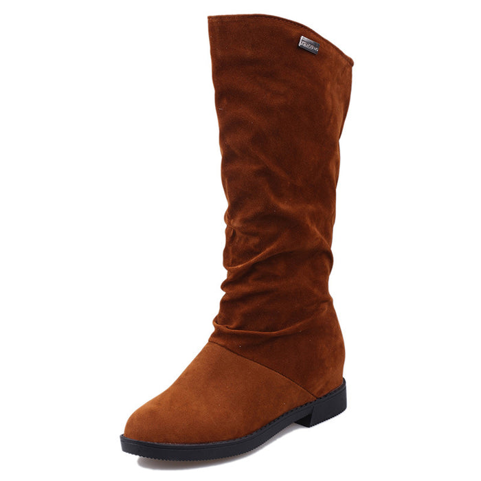 Pure Color Inner Heightening And Fleece Boots