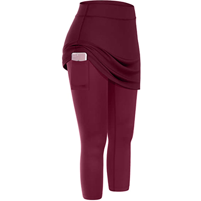 Leggings con gonna da tennis da donna Tasche Sport elastici Yoga Capris Gonne Legging