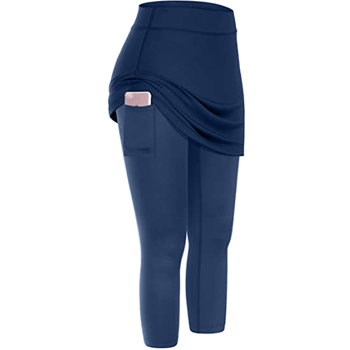 Leggings con gonna da tennis da donna Tasche Sport elastici Yoga Capris Gonne Legging