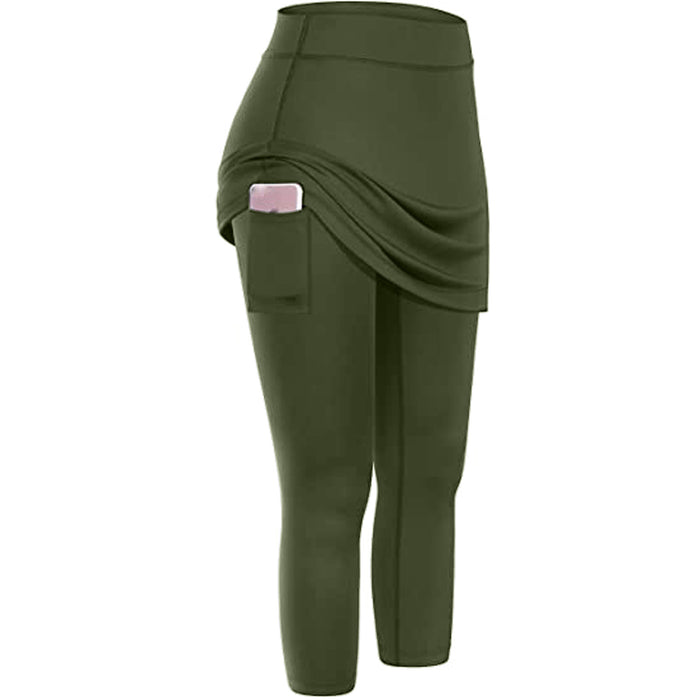 Leggings con gonna da tennis da donna Tasche Sport elastici Yoga Capris Gonne Legging