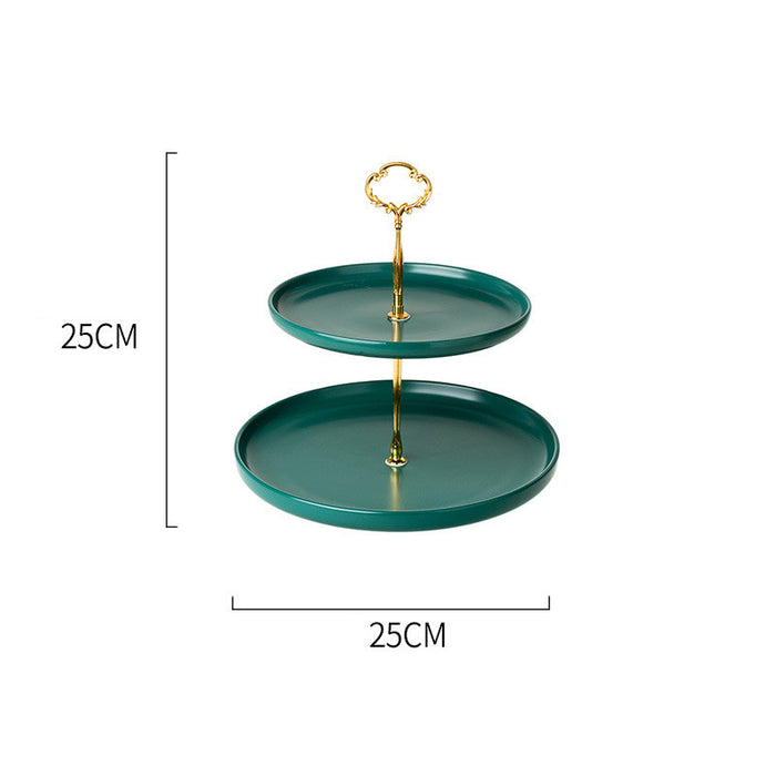 Plato de postre creativo con soporte para pastel verde oscuro europeo de tres niveles