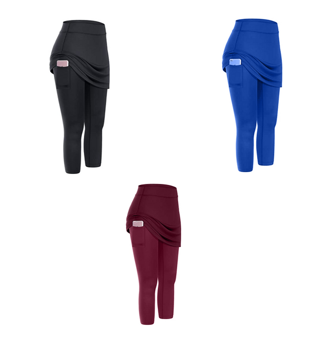 Leggings con gonna da tennis da donna Tasche Sport elastici Yoga Capris Gonne Legging