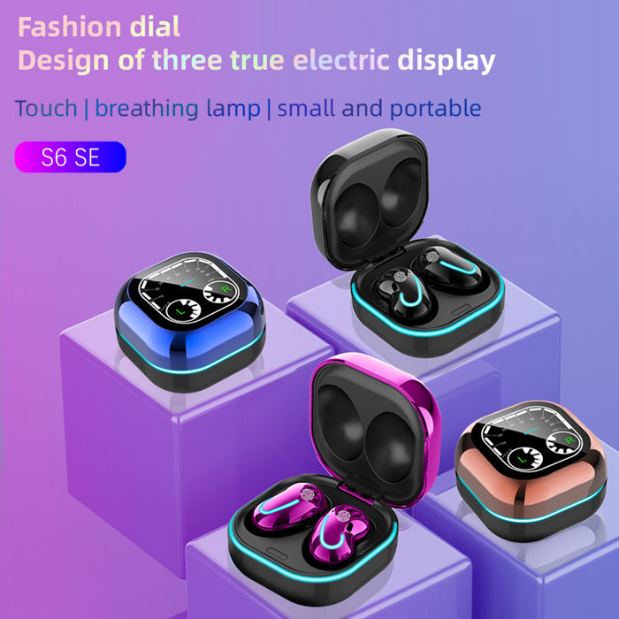 Novo s6 se respiração luz tempo display digital tws5.0 fone de ouvido bluetooth