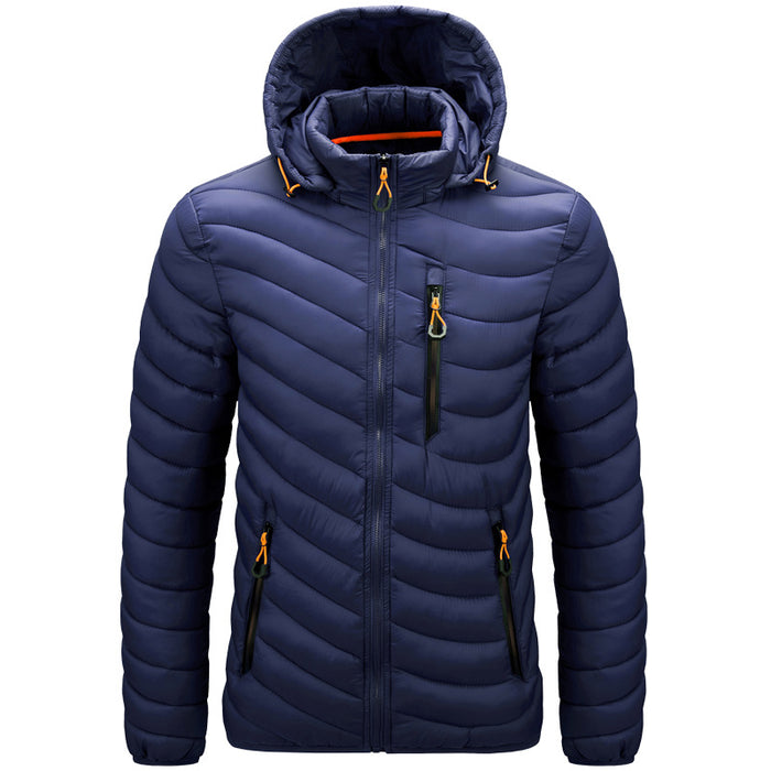 Men's Cotton-Padded Jacket With Hooded Removable Cap