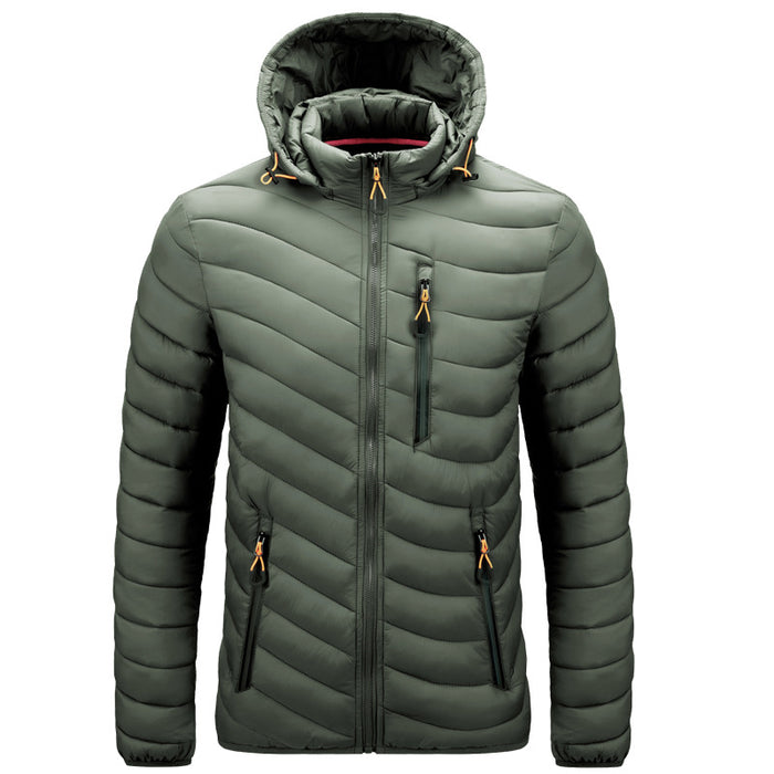 Men's Cotton-Padded Jacket With Hooded Removable Cap