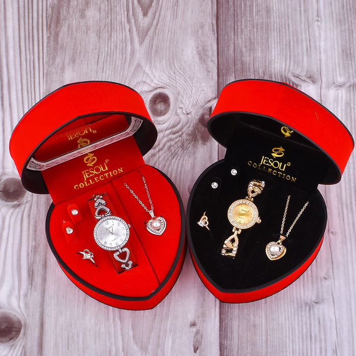 New Ladies Exquisite Watch Necklace Ring Earrings Jewelry Four-Piece Set