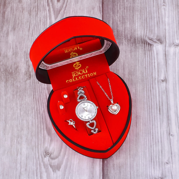 New Ladies Exquisite Watch Necklace Ring Earrings Jewelry Four-Piece Set