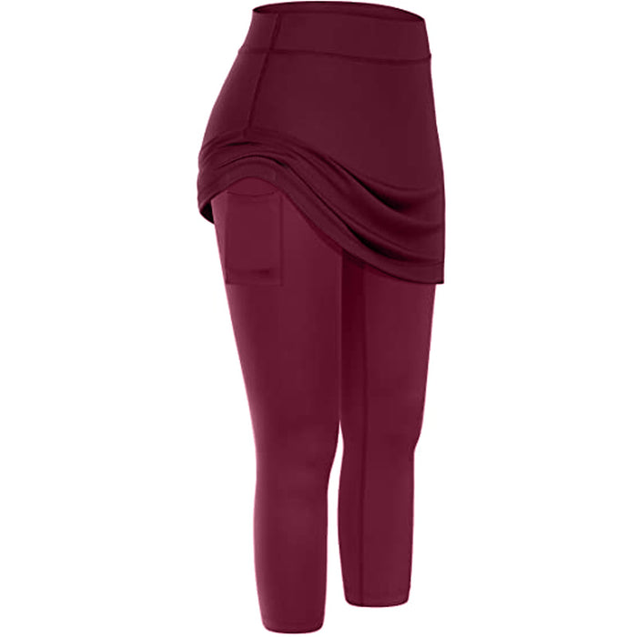 Leggings con gonna da tennis da donna Tasche Sport elastici Yoga Capris Gonne Legging