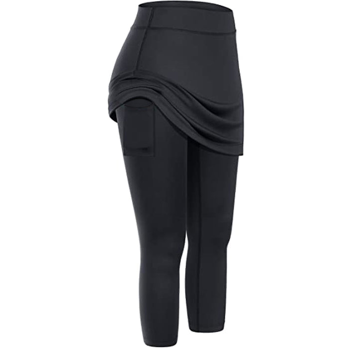Leggings con gonna da tennis da donna Tasche Sport elastici Yoga Capris Gonne Legging