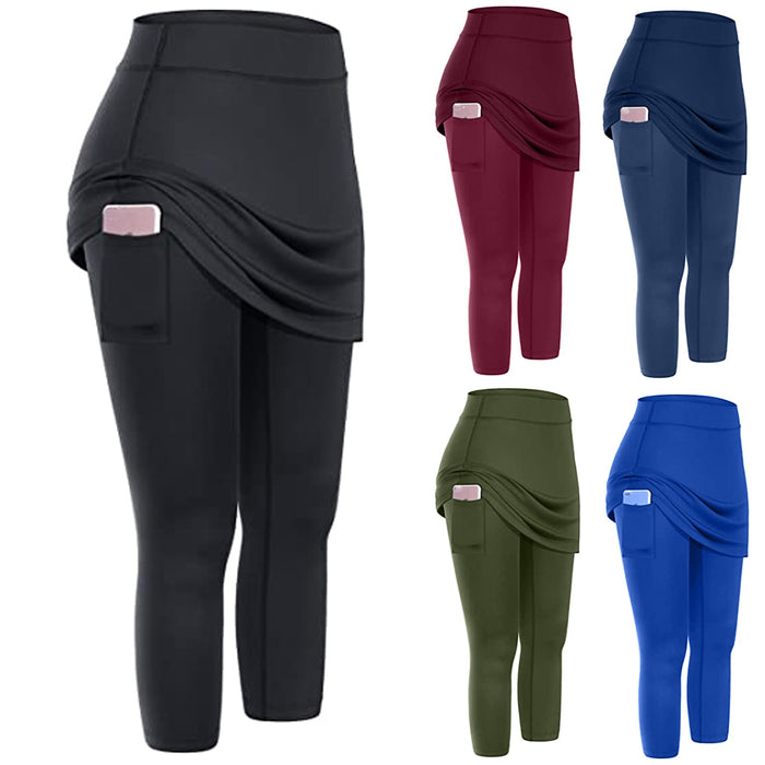 Leggings con gonna da tennis da donna Tasche Sport elastici Yoga Capris Gonne Legging