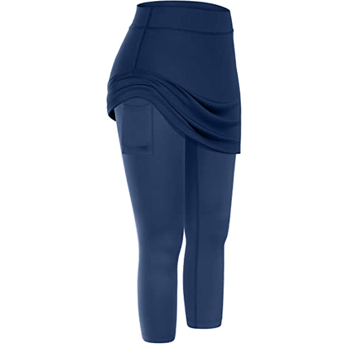 Leggings con gonna da tennis da donna Tasche Sport elastici Yoga Capris Gonne Legging