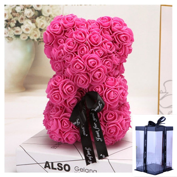 Cadeau de la Saint-Valentin Ours Rose Fleur Éternelle Ours en Peluche Rose Ours en Mousse PE 25 cm Saint Valentin