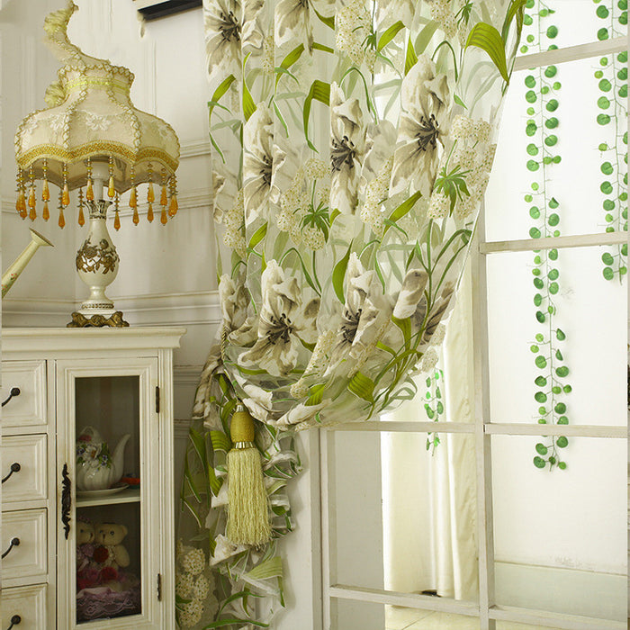 White Striped Yarn Translucent Curtain For Bedroom