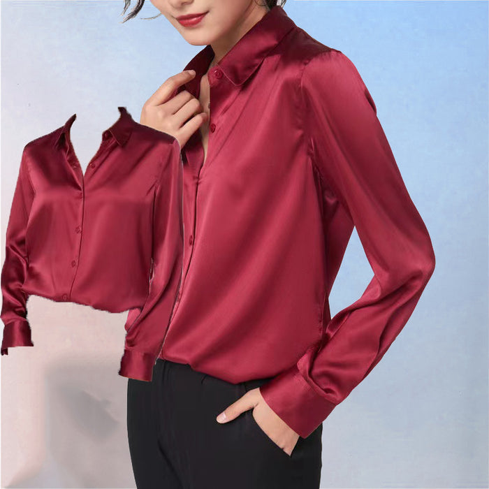 Chemise femme en satin à manches longues