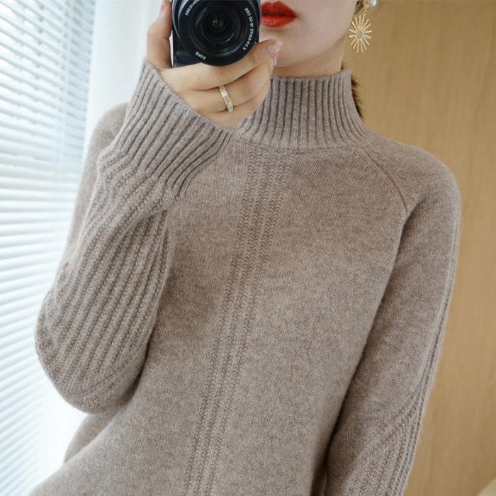 Women Half High Neck Thick Sweater Loose