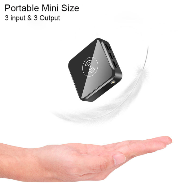 Large Capacity Mini Wireless Power Bank 3 Ports USB Charging