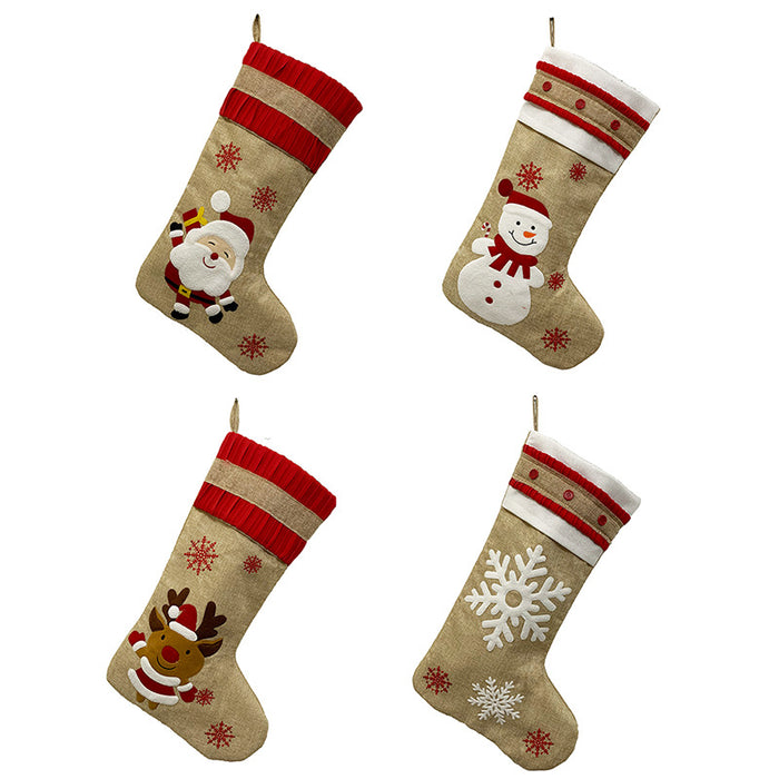 Snowman Old man deer snowflake linen Christmas stockings