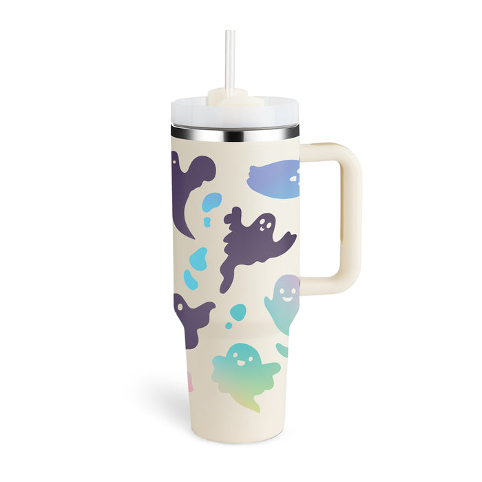 Halloween Thermobecher 1.2 Liter Strohhalm Kaffee Isolierung Tasse mit Griff Portable Auto Edelstahl Wasserflasche Große Kapazität Reisen BPA frei Thermobecher