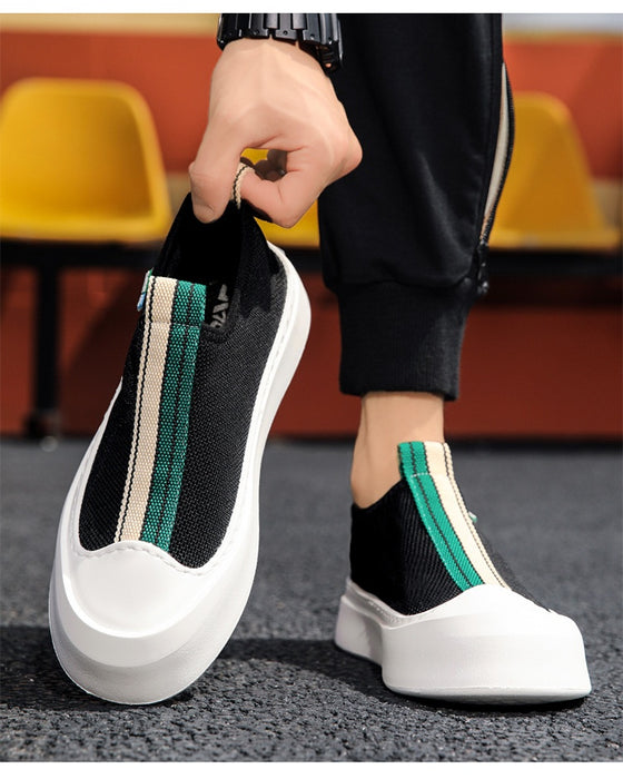 Mocassins en maille respirante tissés volants assortis avec tout, chaussures de Skate simples à semelles épaisses à la mode pour hommes