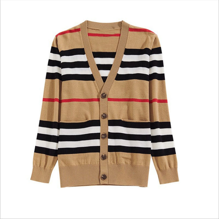 Thin V-neck Sweater Coat Loose Color Matching All-Match Blouse Women