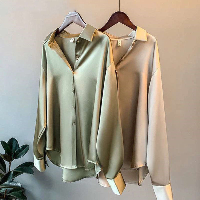 Chemise femme en satin à manches longues