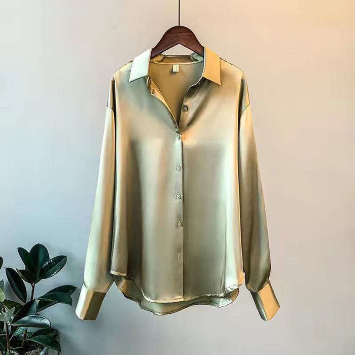 Chemise femme en satin à manches longues