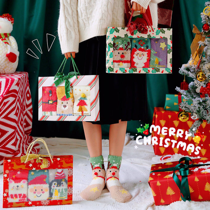 Autumn And Winter Thickening And Warmth No Fluffy Coral Fleece Christmas Socks Boxed