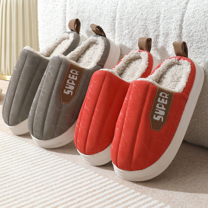 Zapatillas de casa a rayas, impermeables, suela gruesa, antideslizantes, pantuflas de felpa cálidas para interiores, zapatos de casa para mujeres, hombres, parejas, otoño e invierno