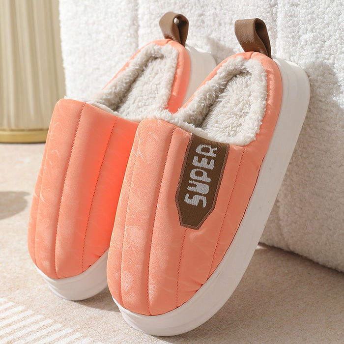 Zapatillas de casa a rayas, impermeables, suela gruesa, antideslizantes, pantuflas de felpa cálidas para interiores, zapatos de casa para mujeres, hombres, parejas, otoño e invierno