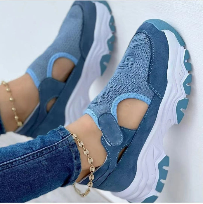 Scarpe sportive in mesh Scarpe da corsa preppy alla moda da donna con tacco piatto e punta tonda
