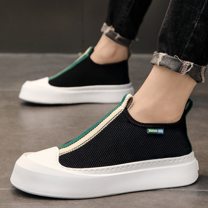 Mocassins en maille respirante tissés volants assortis avec tout, chaussures de Skate simples à semelles épaisses à la mode pour hommes