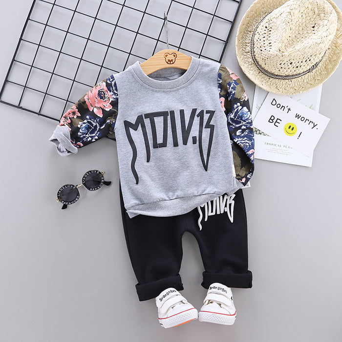 Round Neck Long-sleeved Sweater And Trousers Two-piece Children's Suit