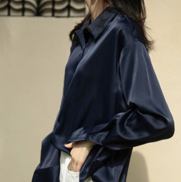 Chemise femme en satin à manches longues