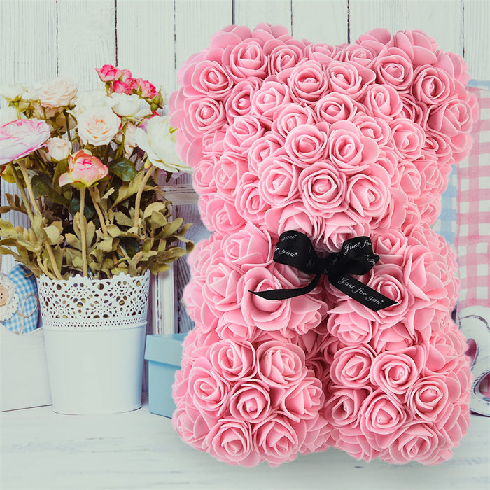 Cadeau de la Saint-Valentin Ours Rose Fleur Éternelle Ours en Peluche Rose Ours en Mousse PE 25 cm Saint Valentin