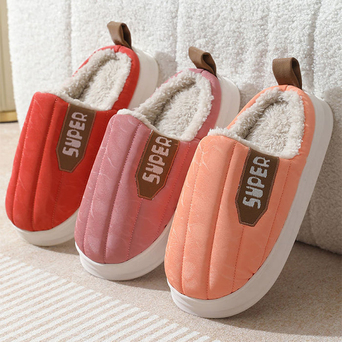 Zapatillas de casa a rayas, impermeables, suela gruesa, antideslizantes, pantuflas de felpa cálidas para interiores, zapatos de casa para mujeres, hombres, parejas, otoño e invierno