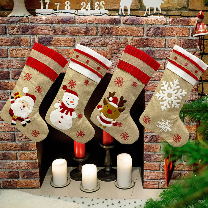 Snowman Old man deer snowflake linen Christmas stockings