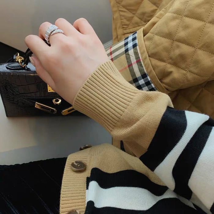 Thin V-neck Sweater Coat Loose Color Matching All-Match Blouse Women
