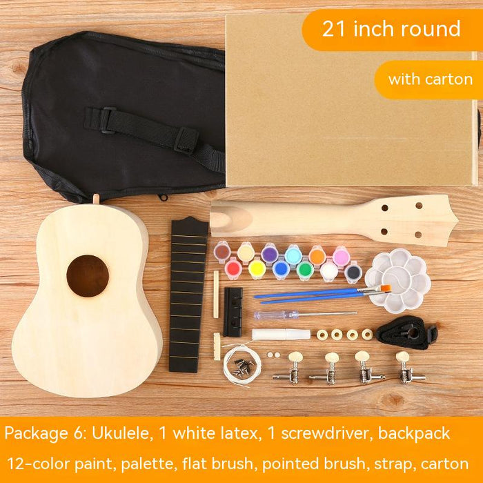 Ukulélé bricolage petite guitare Kit de matériel fait à la main peint