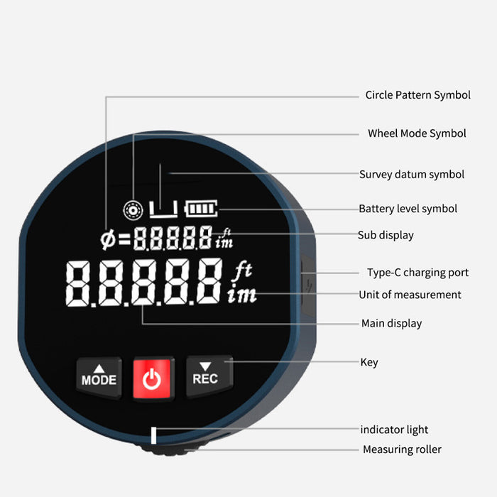 Curved Round Roller Electronic Ruler Roller & Laser Distance Measurement 2 in 1